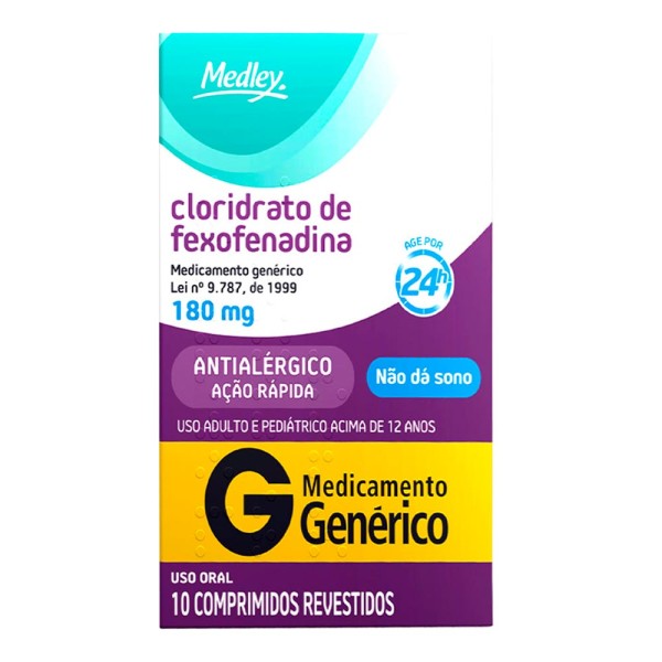 Encontraproduto.com.br - Cloridrato De Fexofenadina 180mg Com 10 Comprimidos Medley Generico