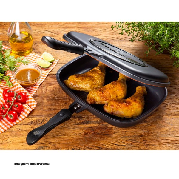 Encontraproduto.com.br - Frigideira Dupla Hércules com Revestimento Antiaderente 32,5x24,5 cm