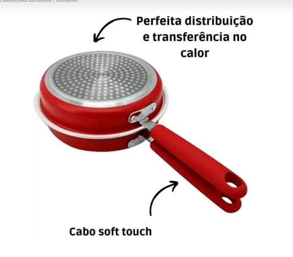 Encontraproduto.com.br - Frigideira Dupla Soft Touch Hercules Ø18cm Antiaderente Vermelha PA300-FD20VM