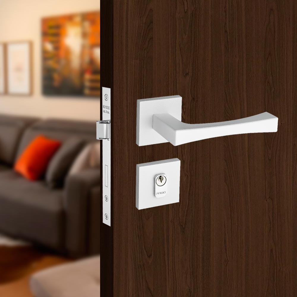 Encontraproduto.com.br - Fechadura Vivaldi em Zamac Branco Texturizado Externa