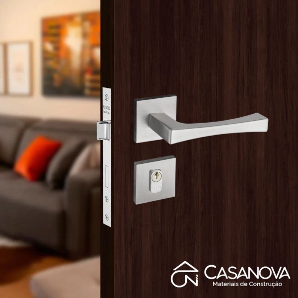 Encontraproduto.com.br - Fechadura Vivaldi Cromado Acetinado Roseta Quadrada 40mm Pado Externa