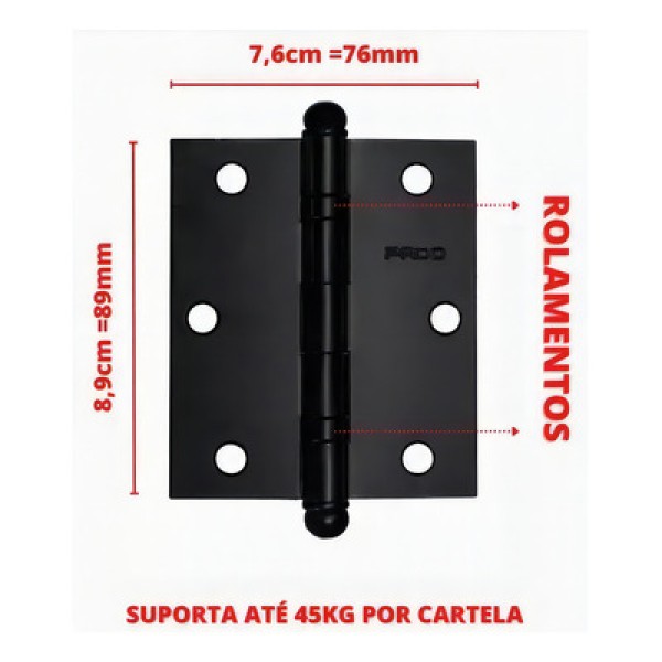 Encontraproduto.com.br - Kit 3 Dobradiças com Rolamento 3530 em Aço Preto