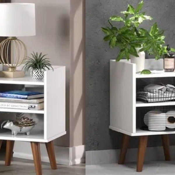 Encontraproduto.com.br - 2 Mesa de Cabeceira Mesa De Livros Madeira Pes Palito Retro