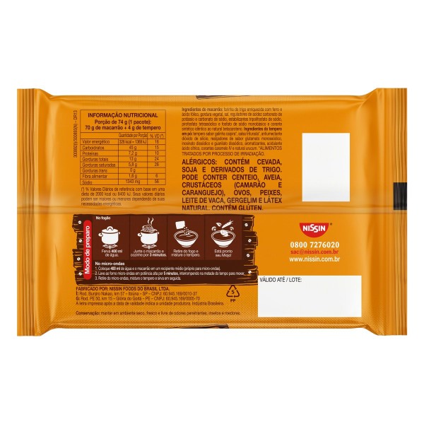 Encontraproduto.com.br - Macarrão Instantâneo Nissin Miojo Nosso Sabor Lámen Galinha Caipira Pacote 74g