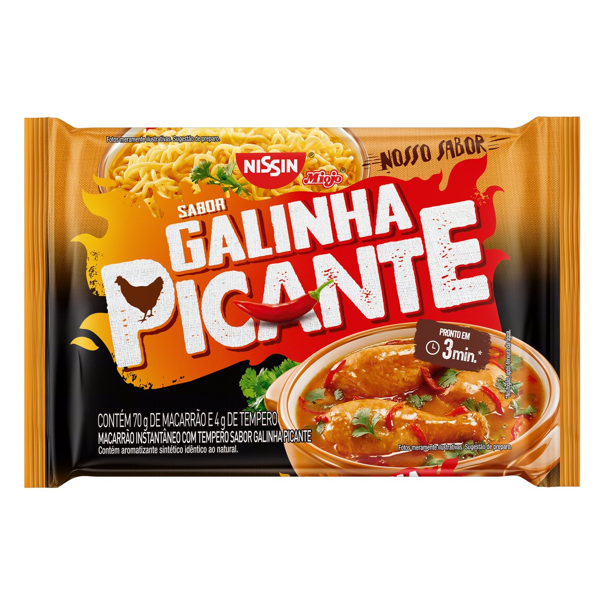 Encontraproduto.com.br - Macarrão Instantâneo Nissin Miojo Nosso Sabor Lámen Galinha Picante Pacote 74g