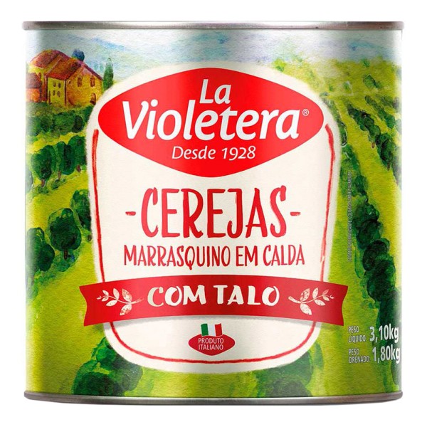 Encontraproduto.com.br - Cereja Marrasquino em Calda La Violetera com Talo Lata 1,65kg