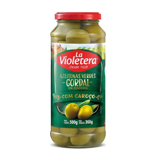 Encontraproduto.com.br - Azeitona Verde La Violetera Gordal com Caroço Vidro 360g