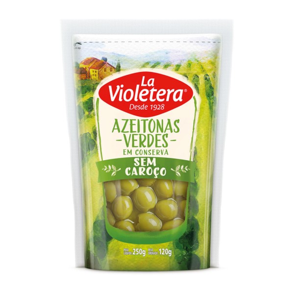 Encontraproduto.com.br - Azeitona Verde sem Caroço La Violetera 120g