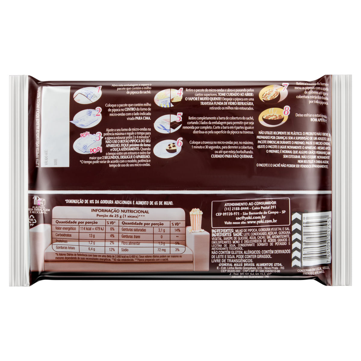 Encontraproduto.com.br - Pipoca para Micro-Ondas Yoki Cobertura Chocolate 160g