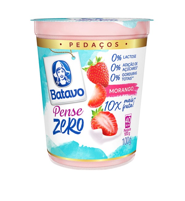 Encontraproduto.com.br - Iogurte Batavo Pense Zero Desnatado de Morango Zero Lactose s/Açúcar Pedaços Copo 100g