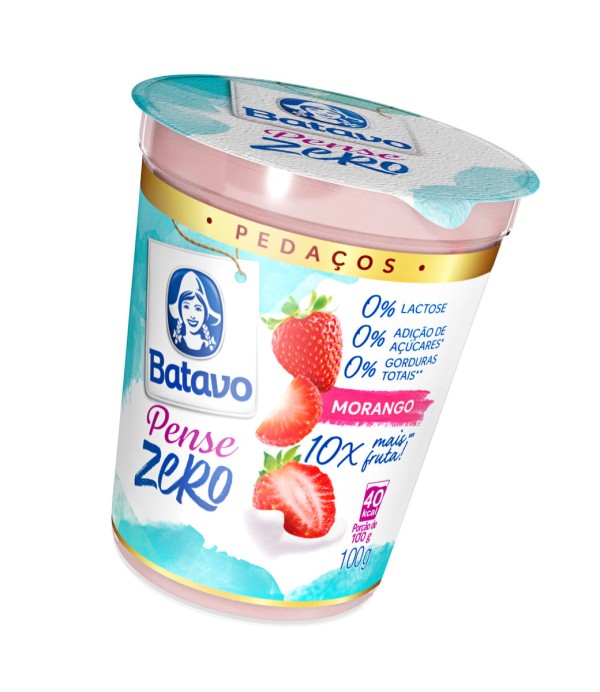 Encontraproduto.com.br - Iogurte Batavo Pense Zero Desnatado de Morango Zero Lactose s/Açúcar Pedaços Copo 100g