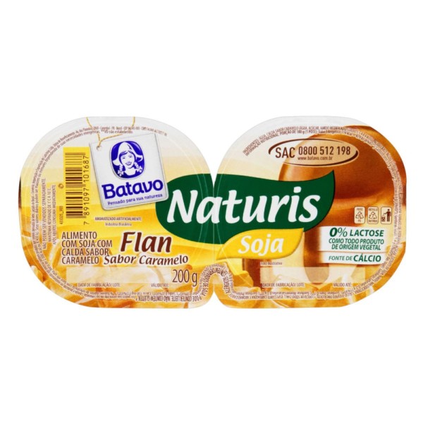 Encontraproduto.com.br - Sobremesa com Soja Flan Calda Caramelo Zero Lactose Batavo Naturis Bandeja 200g 2 Unidades