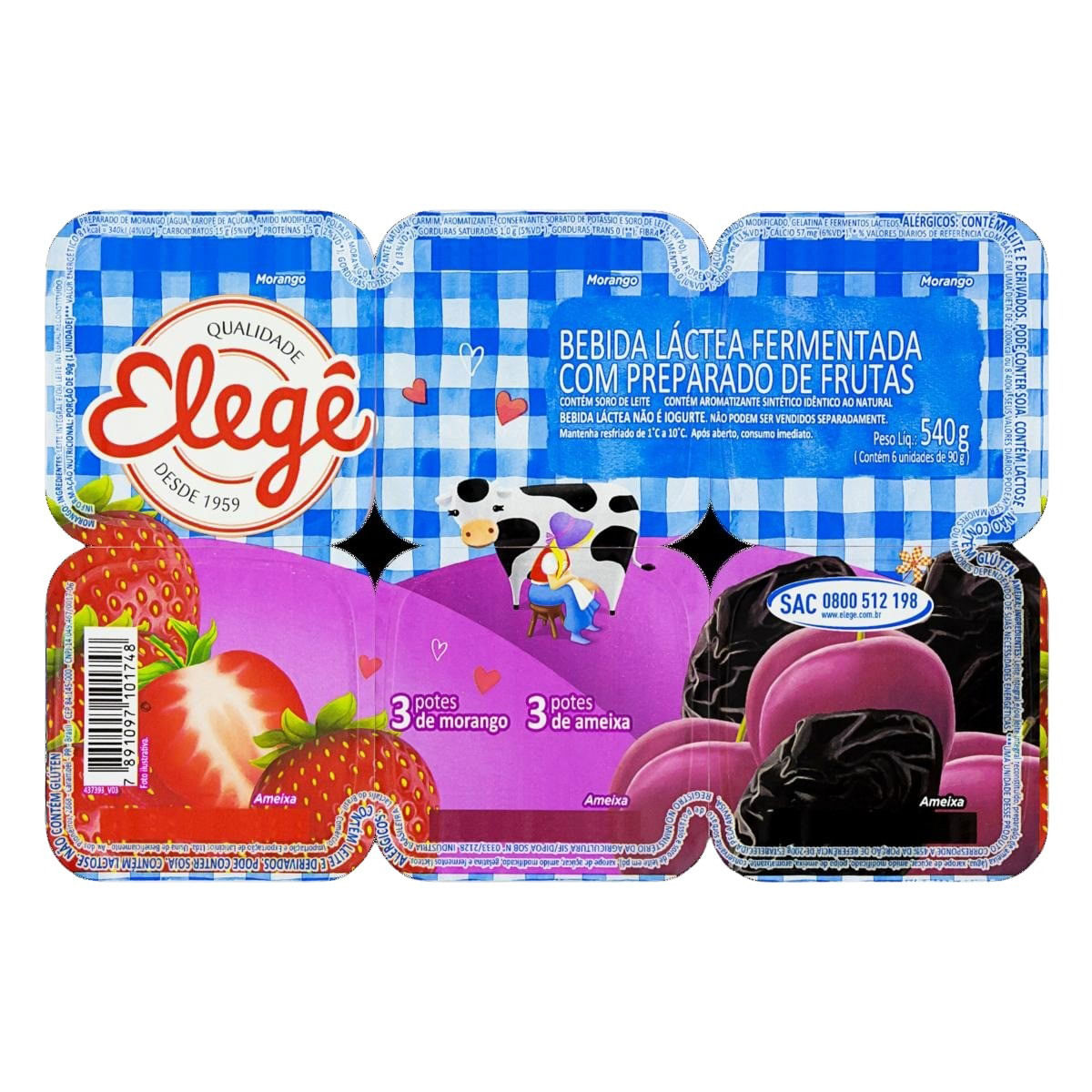 Encontraproduto.com.br - Bebida Láctea Fermentada Morango+Ameixa Elegê Bandeja 510g