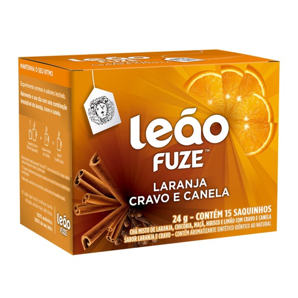 Encontraproduto.com.br - Chá Misto de Laranja, Cravo e Canela Leão Fuze Caixa com 15 Sachês 24g