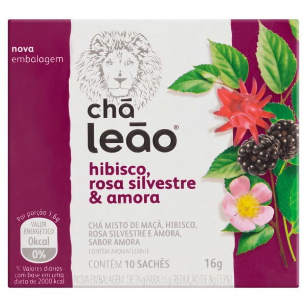 Chá Leão Hibisco, Rosa Silvestre e Amora | Com 10 Sachês