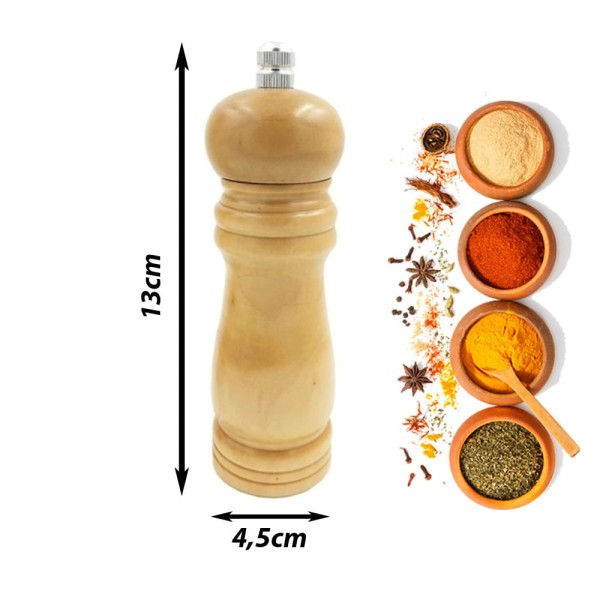 Encontraproduto.com.br - Moedor Pimenta Sal Especiarias Pequeno Compacto Madeira Cerâmica 13x4,5cm
