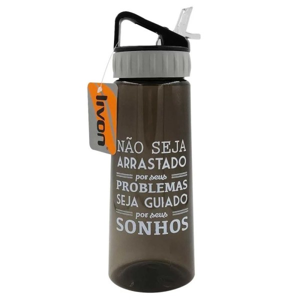 Encontraproduto.com.br - Garrafa C/ Canudo 650ml Frases Divertidas em Plástico Livon