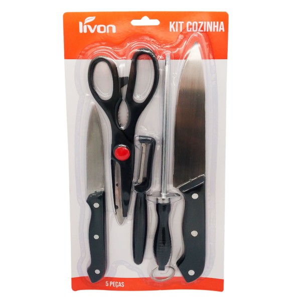 Kit Facas 5 Peças em Aço Inox Livon