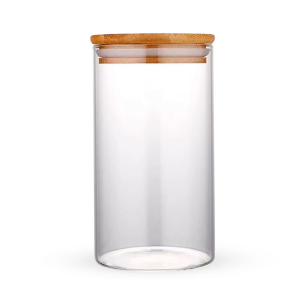 Pote Hermético Tampa de Bambu Para Alimentos Condimentos Temperos Cilíndrico 850ML
