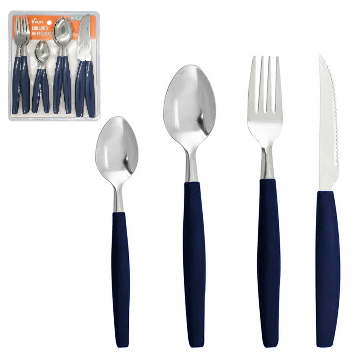 Encontraproduto.com.br - Jogo de Talheres Color 16 Peças em Aço Inox Livon