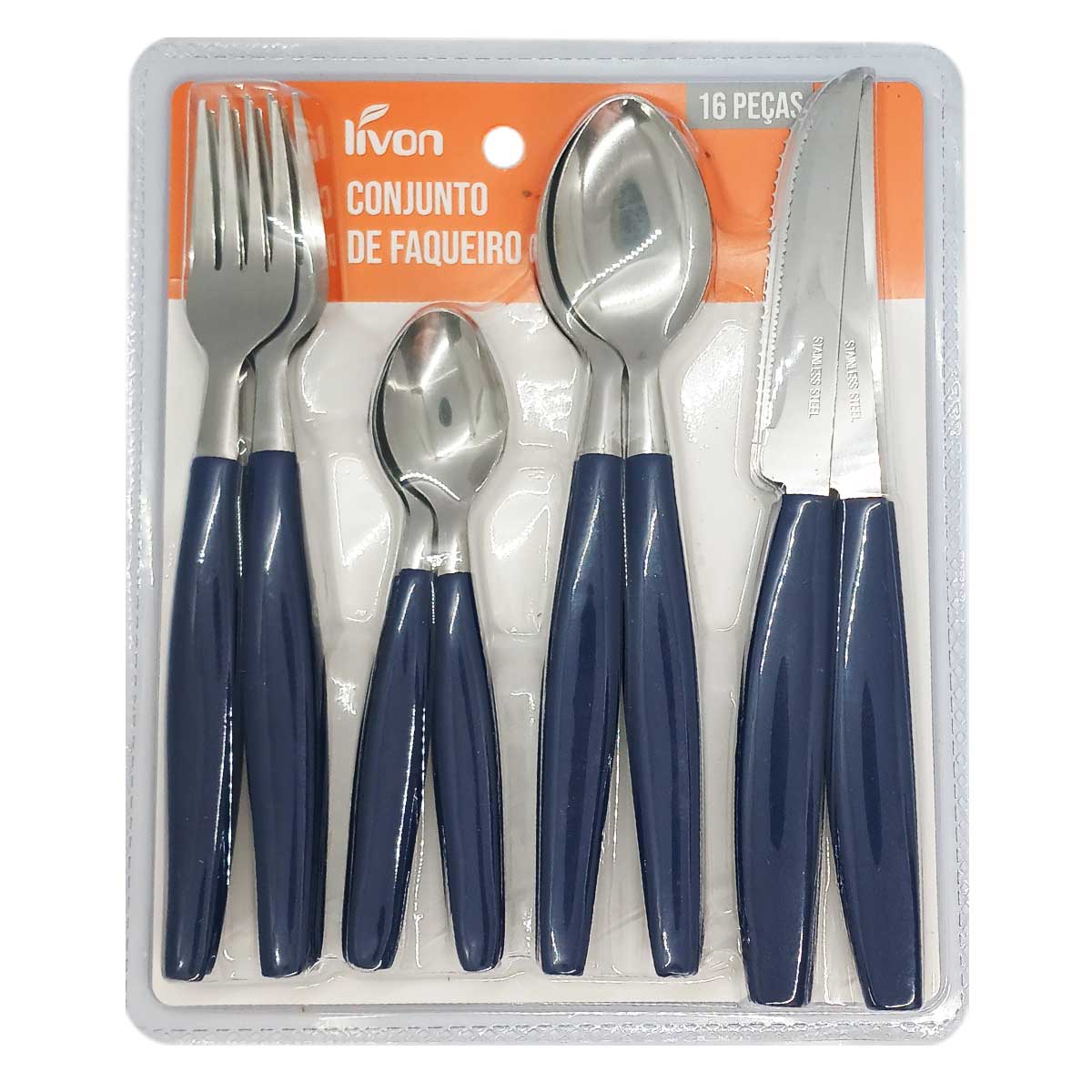 Encontraproduto.com.br - Jogo de Talheres Color 16 Peças em Aço Inox Livon