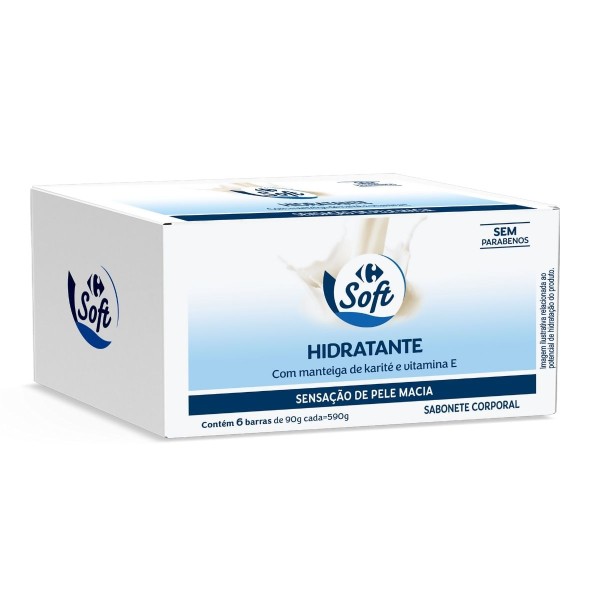 Sabonte em barra Carrefour Soft Hidrante com Manteiga de karitê e Vitamina E com 6 unidades 90 g