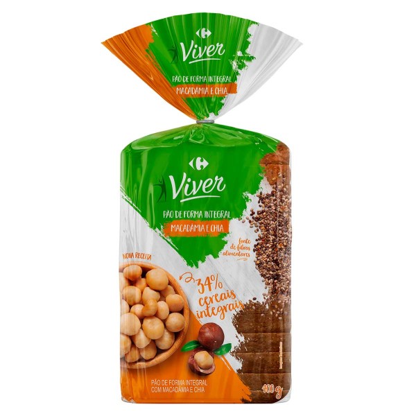 Encontraproduto.com.br - Pão de Forma Integral Macadâmia e Chia Viver 400 g