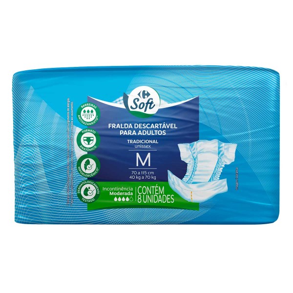 Encontraproduto.com.br - Fralda Descartável Tradicional Adulto Soft M 8 Unidades