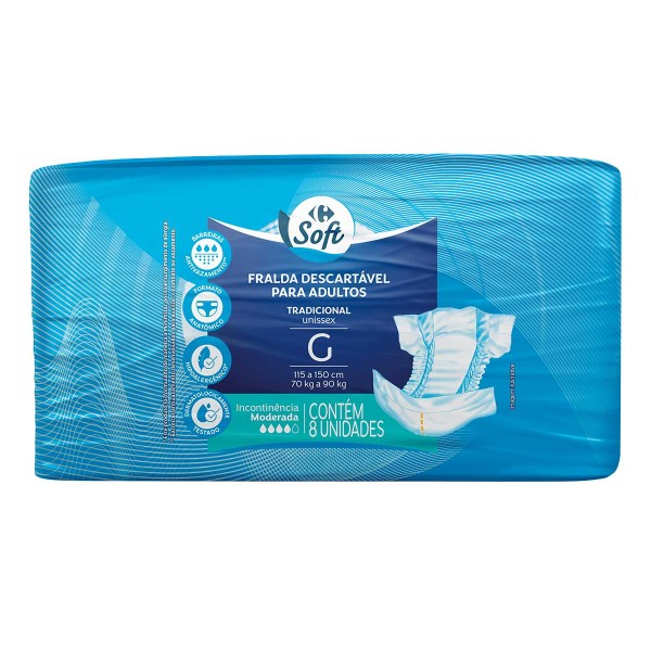 Encontraproduto.com.br - Fralda Descartável Tradicional Adulto Soft G 8 Unidades