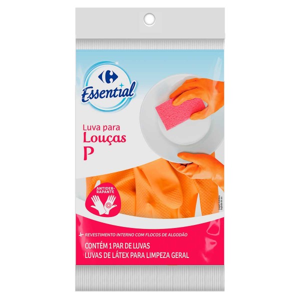 Luva para Louça Látex 14 Cm Limpeza Doméstica Carrefour Essential Tamanho P