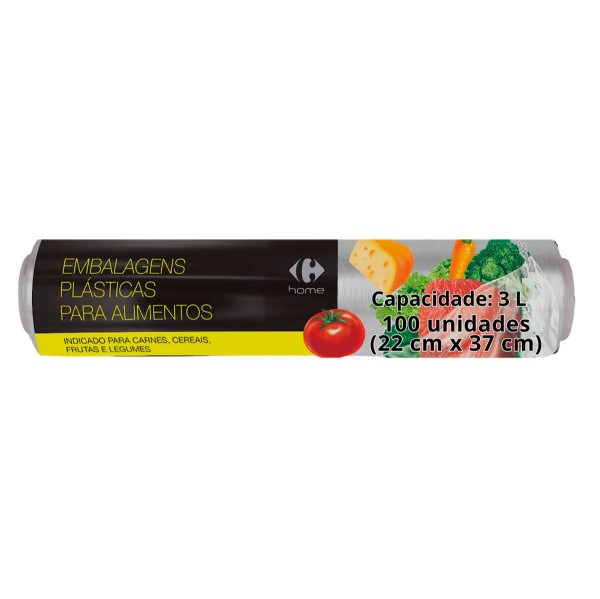Encontraproduto.com.br - Embalagem Plástica para Alimentos 3 Litros 22X37cm Carrefour Home 100 Unidades