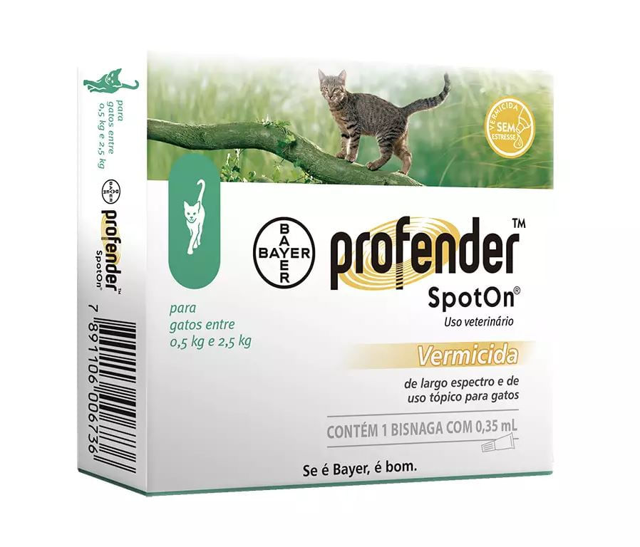 Encontraproduto.com.br - Vermífugo Bayer Profender SpotOn para Gatos P de 0,5 á 2,5Kg - 0,35ml