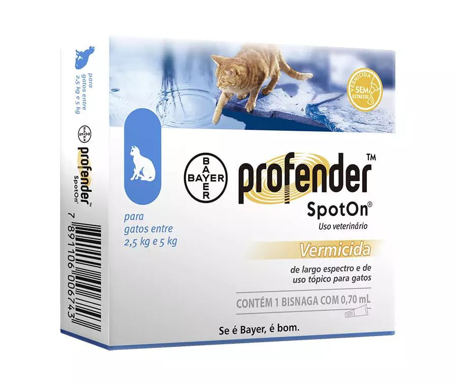 Encontraproduto.com.br - Vermífugo Bayer Profender SpotOn para Gatos  M de 2,5 e 5Kg - 0,70ml