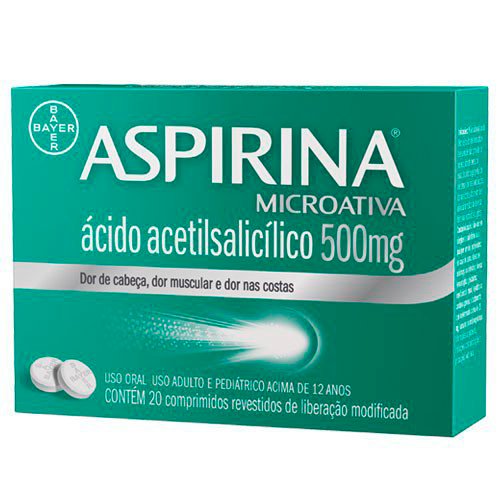 Encontraproduto.com.br - Analgésico, Anti-inflamatório e Antitérmico Aspirina Microativa 500mg 20 Comprimidos Revestidos de Liberação Modificada