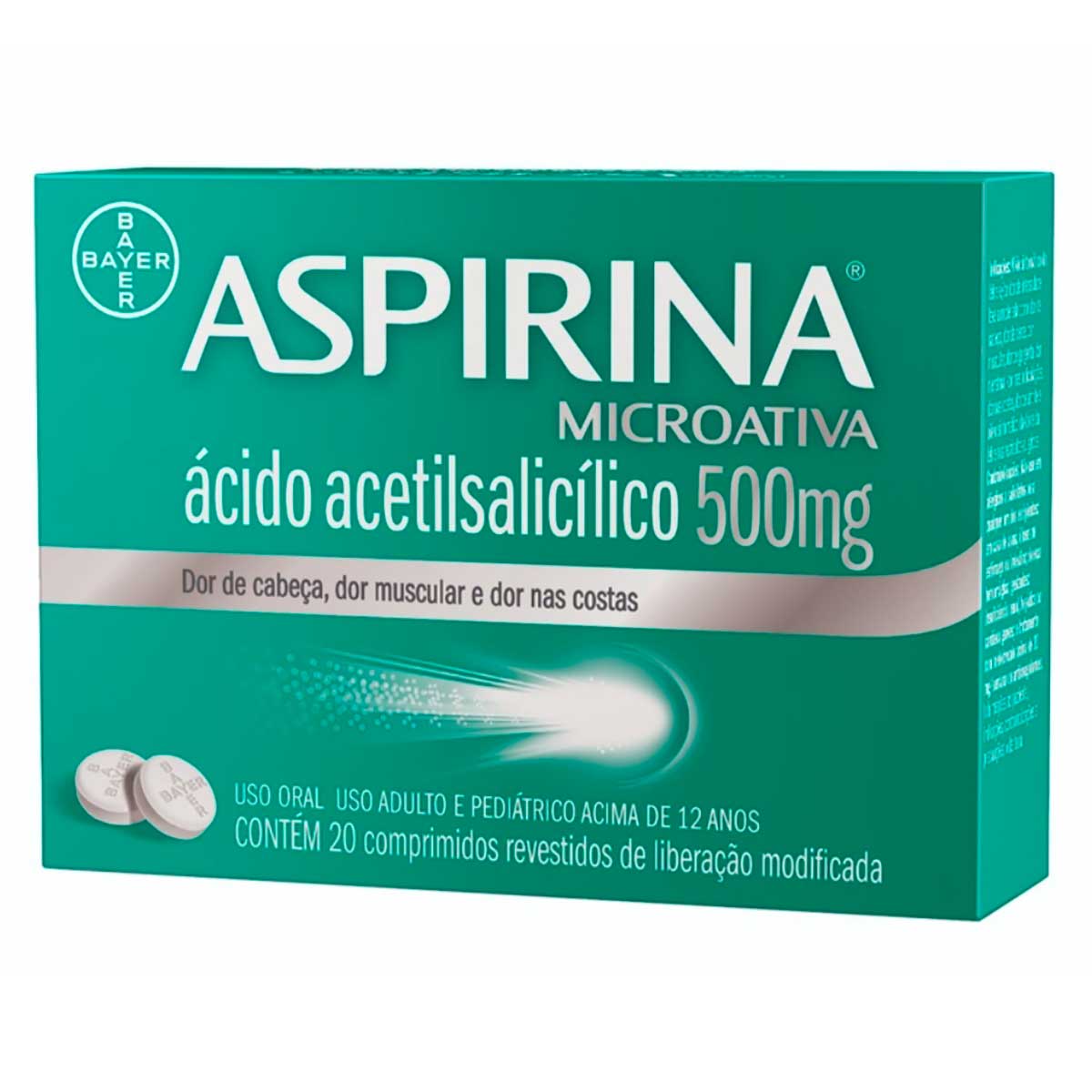 Encontraproduto.com.br - Analgésico, Anti-inflamatório e Antitérmico Aspirina Microativa 500mg 20 Comprimidos Revestidos de Liberação Modificada