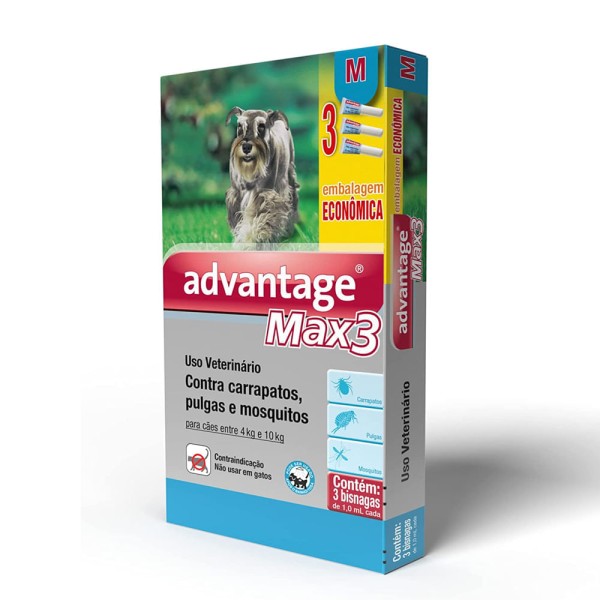 Encontraproduto.com.br - Advantage Max3 Combo - Para Cães de 4 até 10kg -  3 pipetas