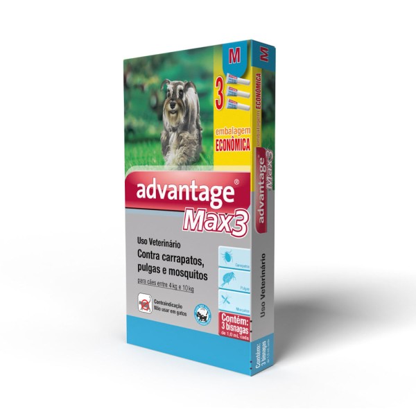 Advantage Max3 Combo - Para Cães de 4 até 10kg -  3 pipetas