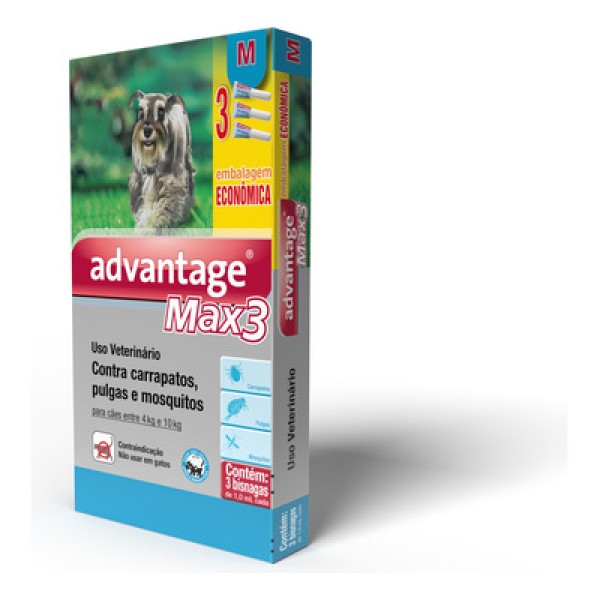 Encontraproduto.com.br - Advantage Max3 Combo - Para Cães de 4 até 10kg -  3 pipetas