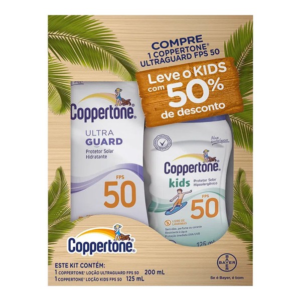 Encontraproduto.com.br - Kit Protetor Solar Coppertone Ultraguard Loção FPS 50 200ml + Kids FPS 50 125ml