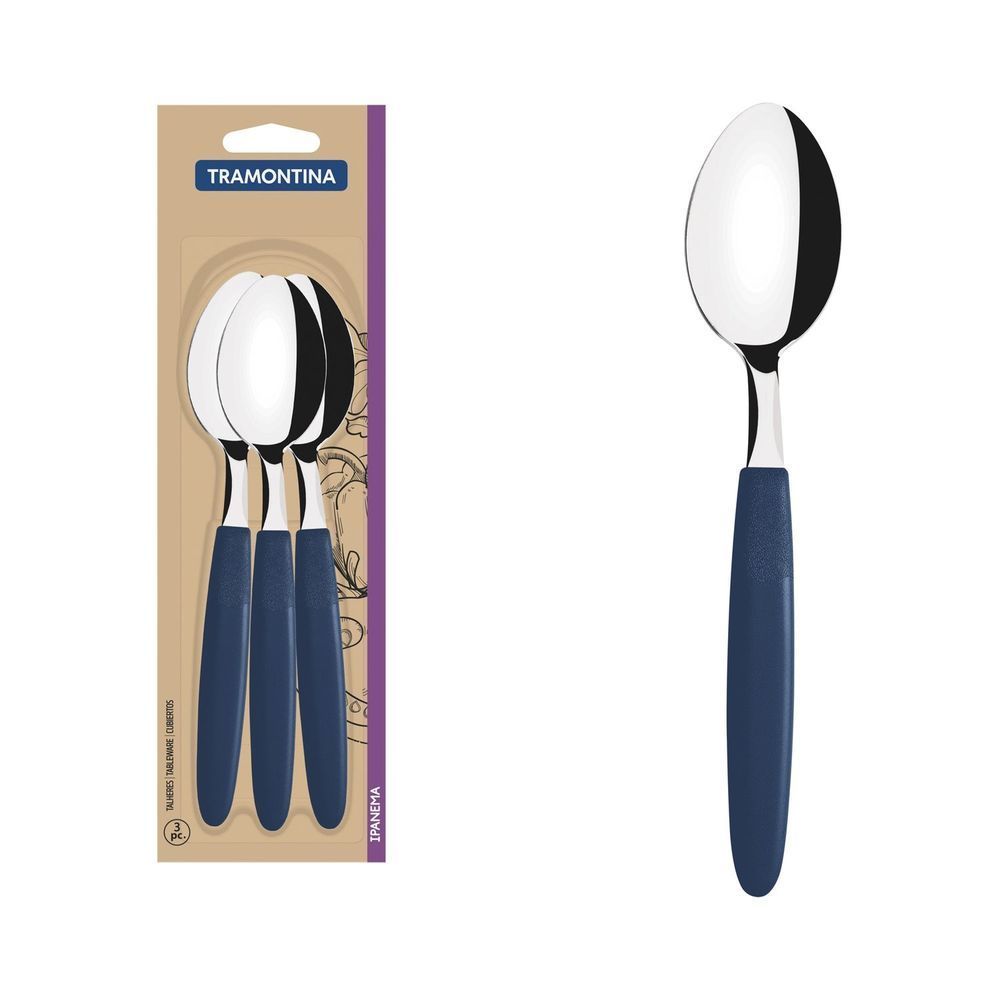 Encontraproduto.com.br - Colher Tramontina Ipanema Mesa Azul Com 3 Unidades
