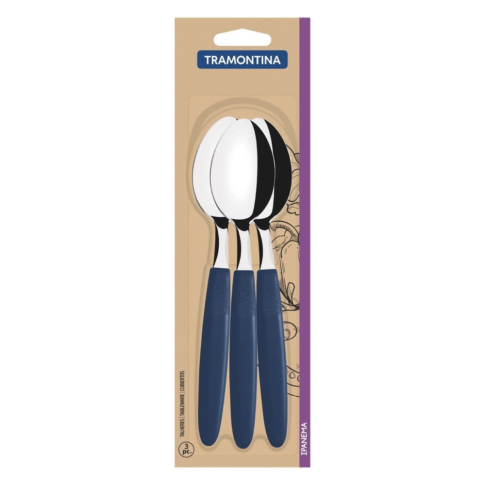 Encontraproduto.com.br - Colher Tramontina Ipanema Mesa Azul Com 3 Unidades
