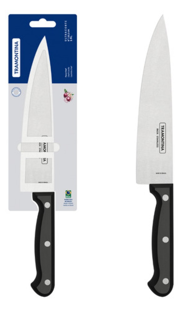 Encontraproduto.com.br - Faca Chef Tramontina Ultracorte com Lâmina em Aço Inox e Cabo de Polipropileno Preto 8