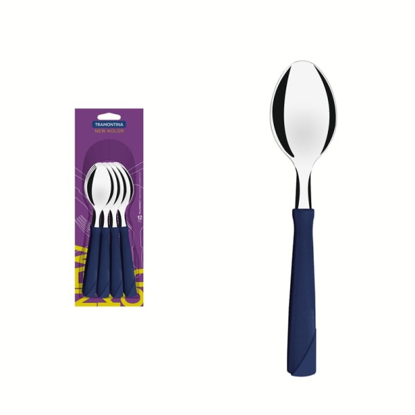 Conjunto Colher Mesa Inox 12 Peças New Azul Tramontina