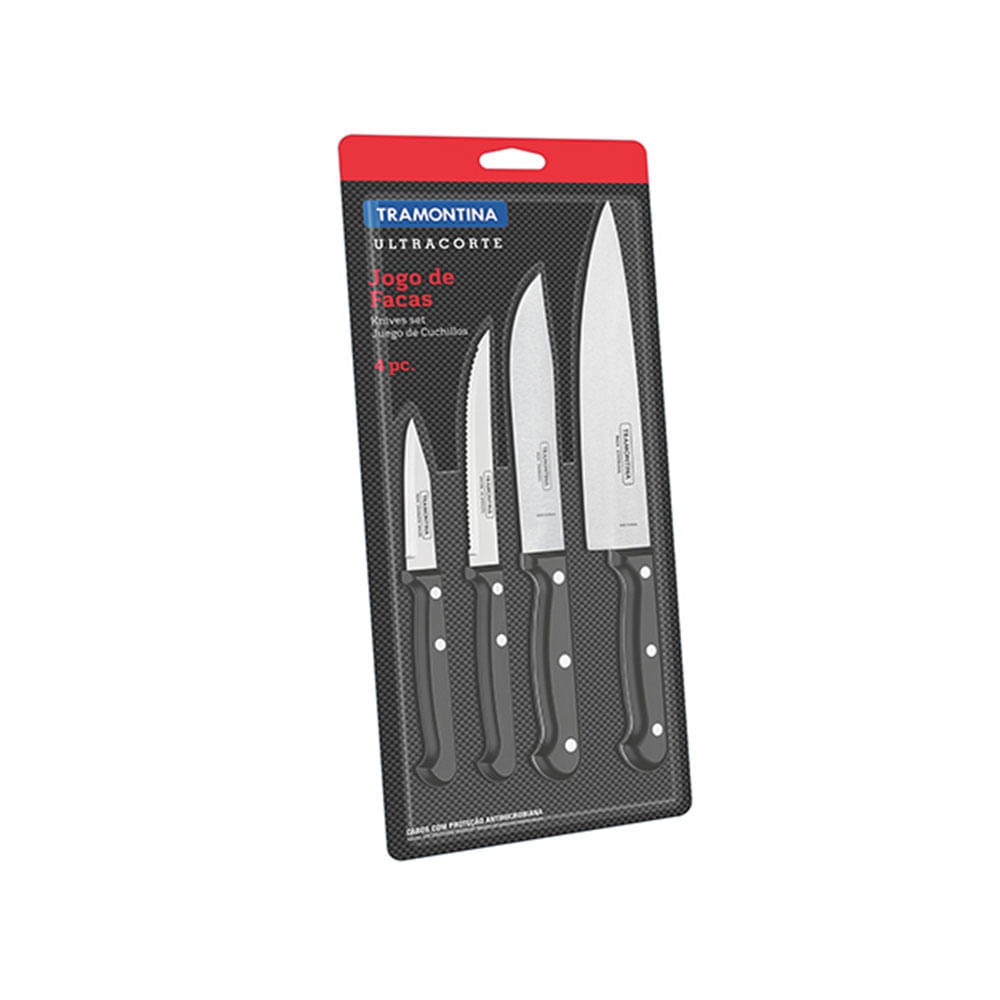 Encontraproduto.com.br - Conjunto com 4 facas pretas inox linha Ultracorte Tramontina