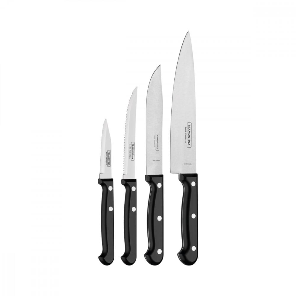 Encontraproduto.com.br - Conjunto com 4 facas pretas inox linha Ultracorte Tramontina