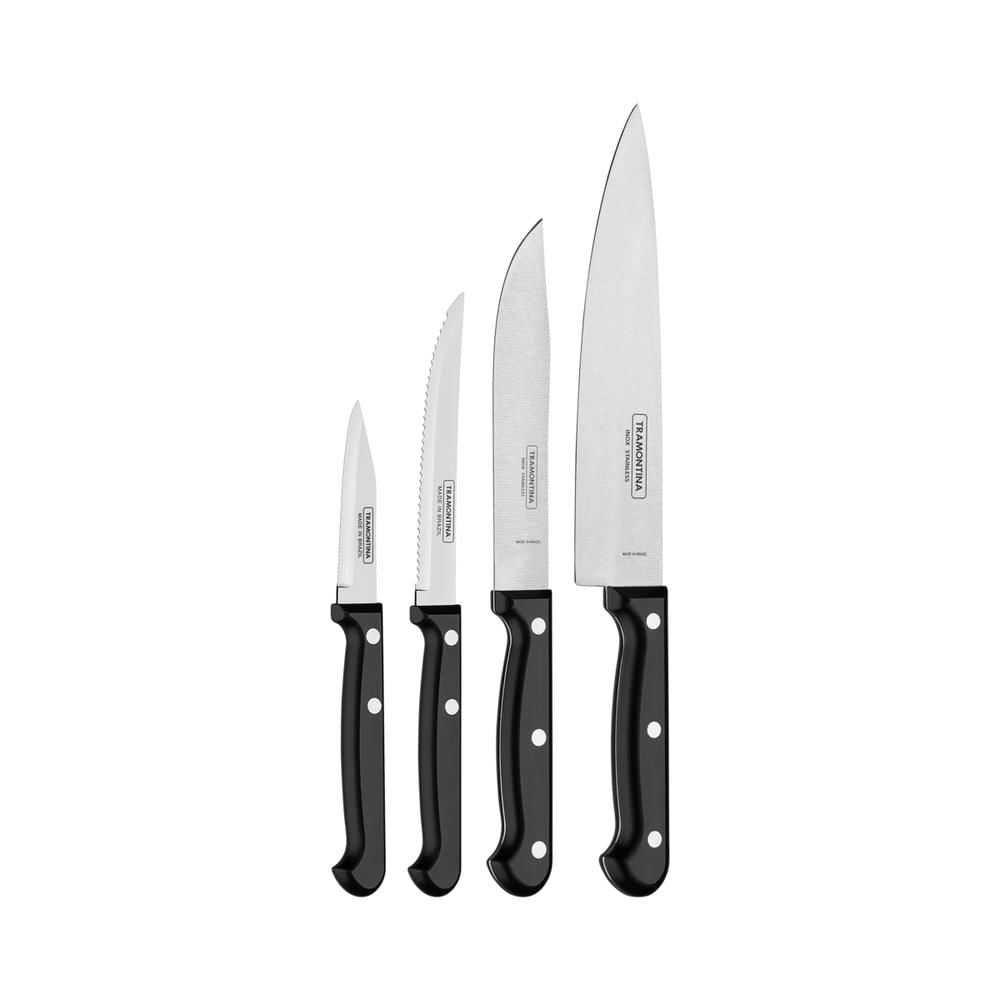 Encontraproduto.com.br - Conjunto com 4 facas pretas inox linha Ultracorte Tramontina