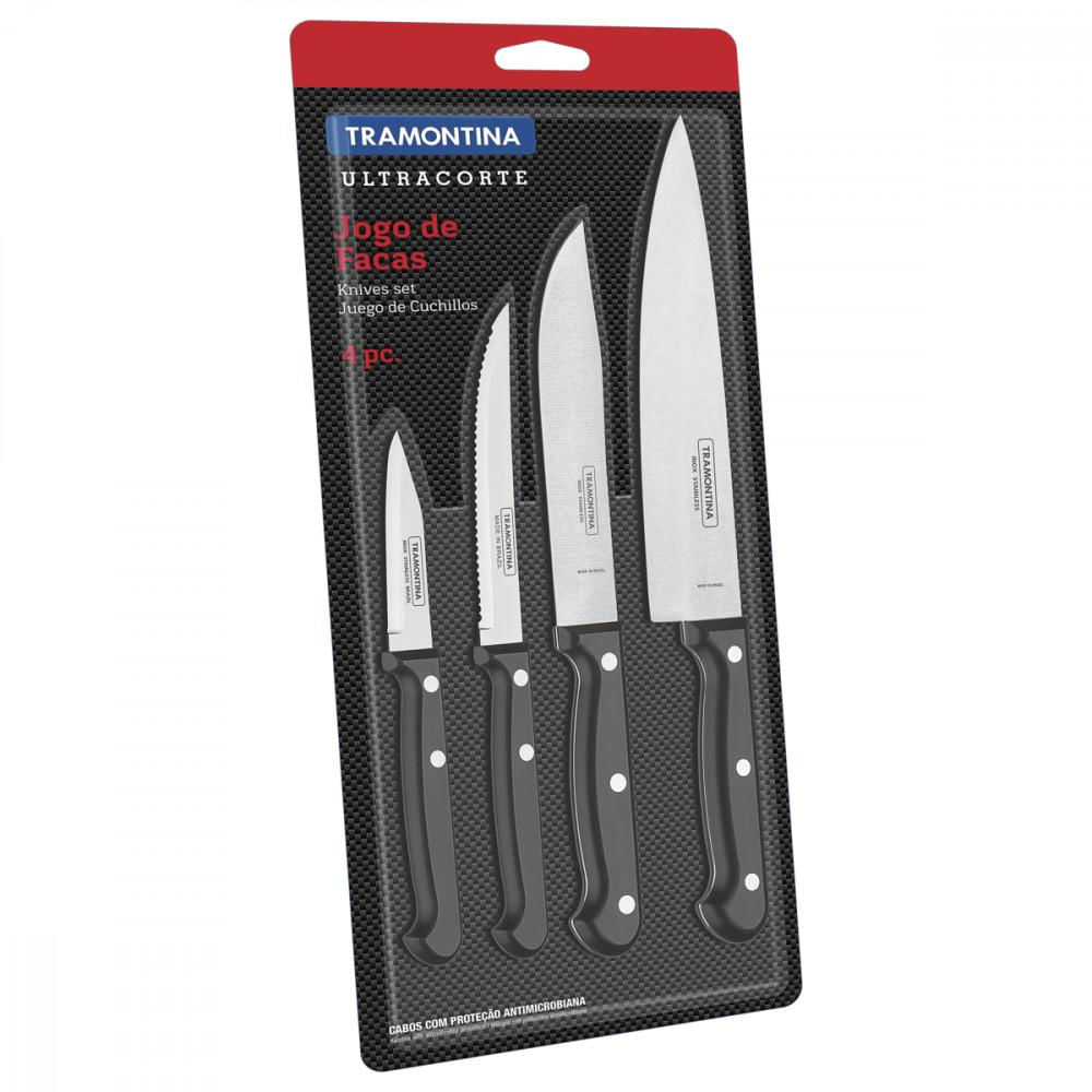 Encontraproduto.com.br - Conjunto com 4 facas pretas inox linha Ultracorte Tramontina