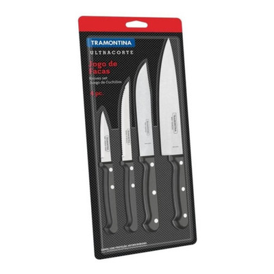 Encontraproduto.com.br - Conjunto com 4 facas pretas inox linha Ultracorte Tramontina