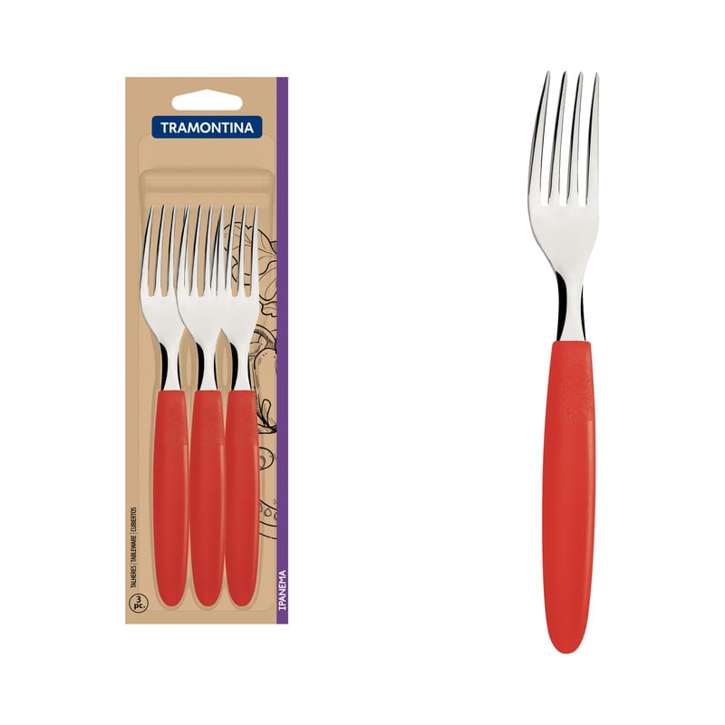 Encontraproduto.com.br - Garfo Tramontina Ipanema Mesa Vermelho Com 3 Unidades R23362