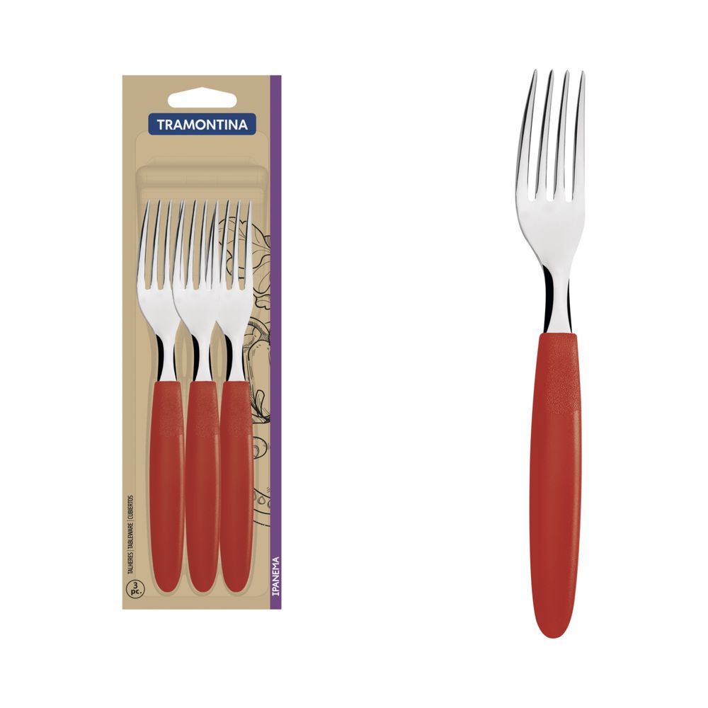Encontraproduto.com.br - Garfo Tramontina Ipanema Mesa Vermelho Com 3 Unidades R23362
